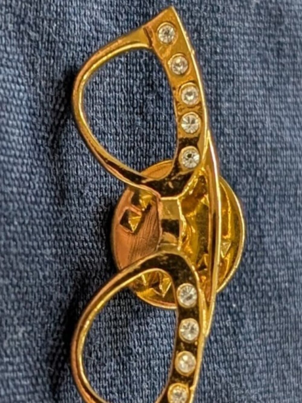 Vintage Mid-Century Gold-Tone Rhinestone Cat Eye Glasses Lapel Pin - 1950s Style